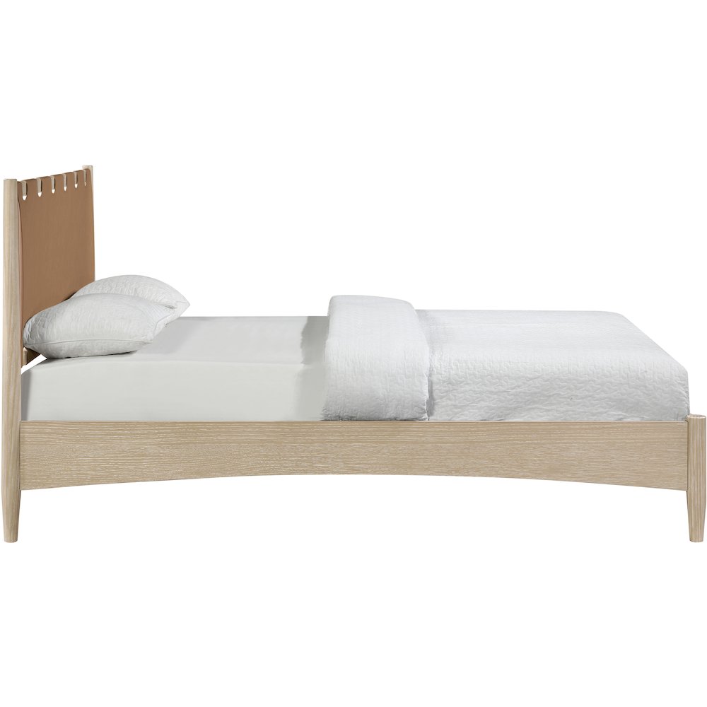 Santos Brown Vegan Leather Headboard And Wood Full Bed. Picture 4