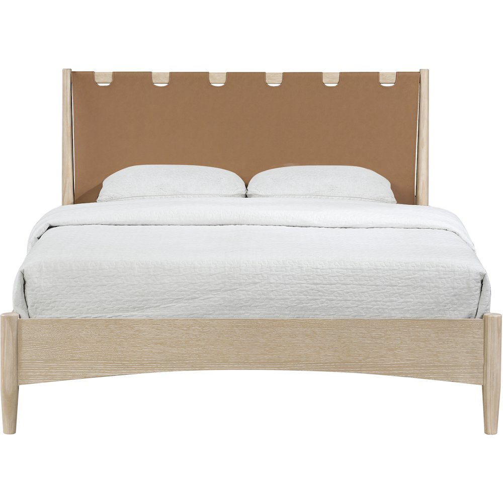 Santos Brown Vegan Leather Headboard And Wood King Bed. Picture 3