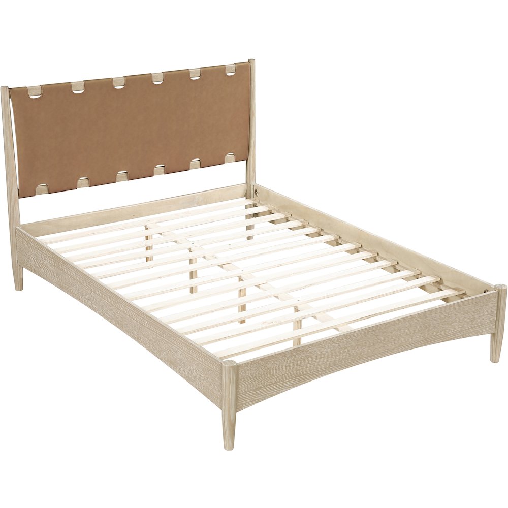 Santos Brown Vegan Leather Headboard And Wood King Bed. Picture 8