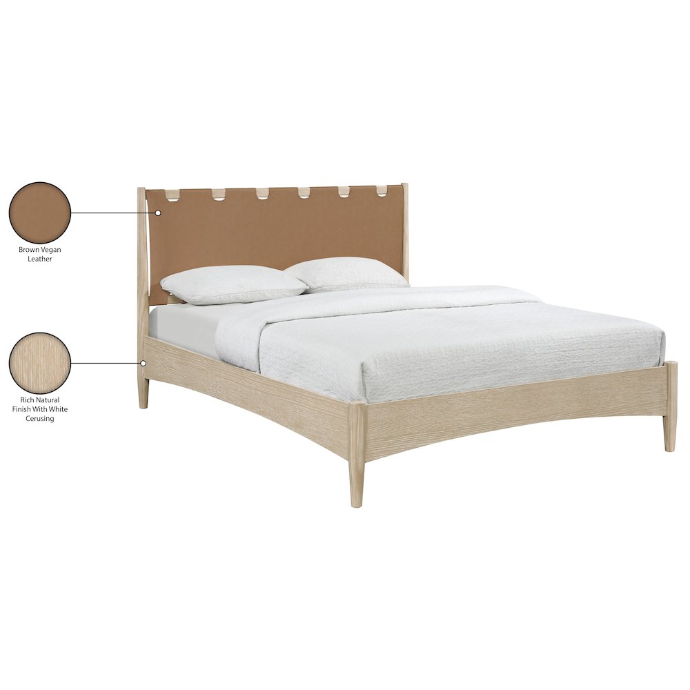 Santos Brown Vegan Leather Headboard And Wood Queen Bed. Picture 12