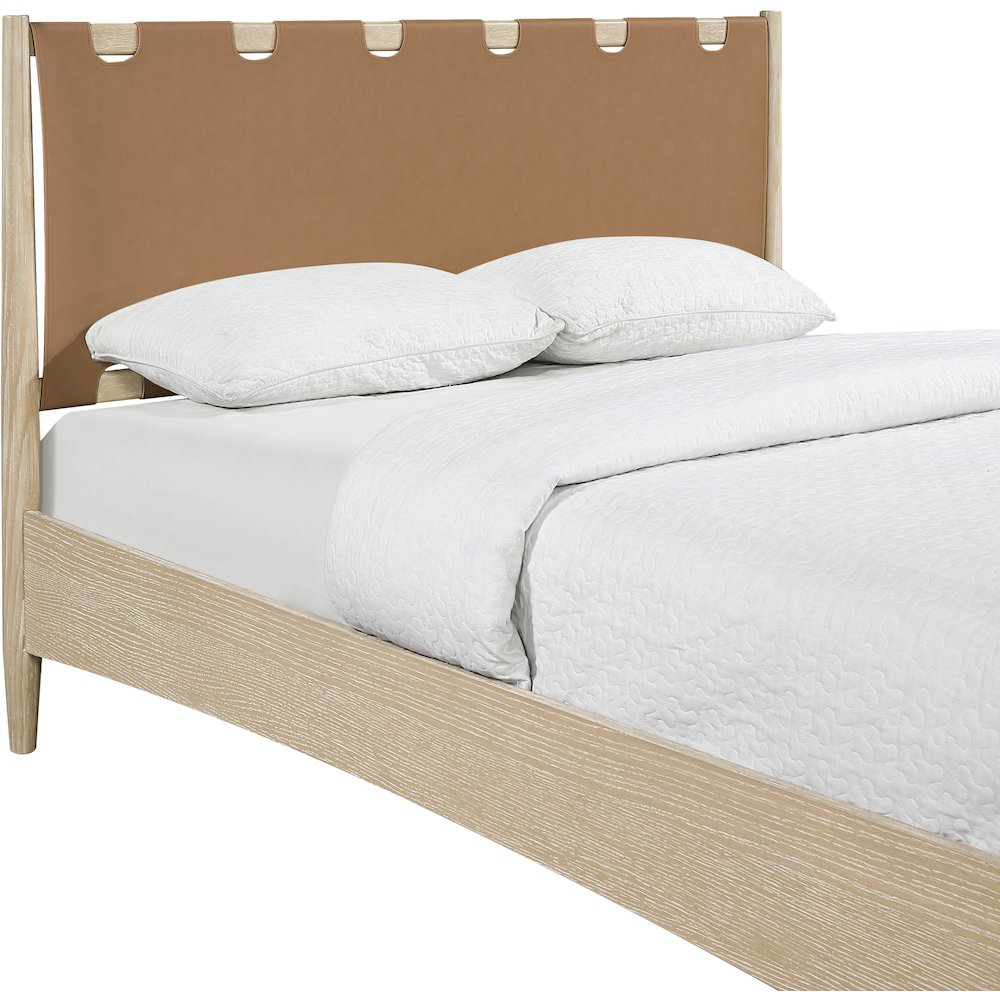 Santos Brown Vegan Leather Headboard And Wood Queen Bed. Picture 6