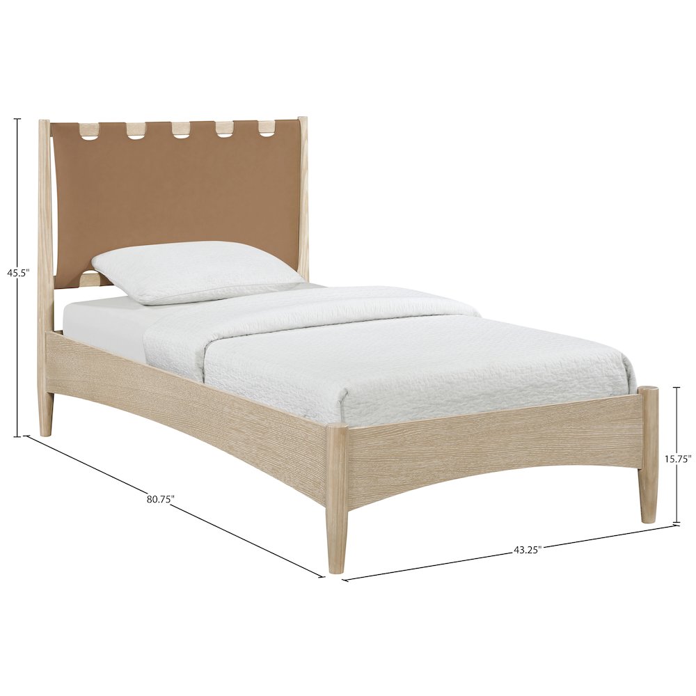 Santos Brown Vegan Leather Headboard And Wood Twin Bed. Picture 11