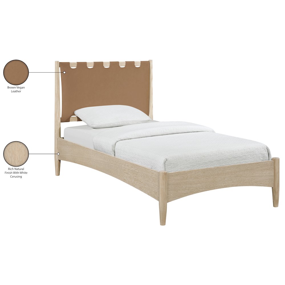 Santos Brown Vegan Leather Headboard And Wood Twin Bed. Picture 12