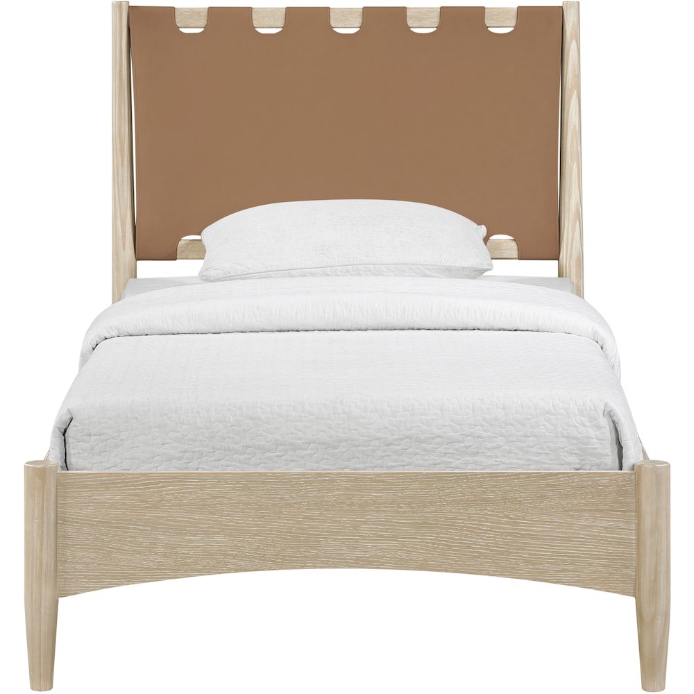 Santos Brown Vegan Leather Headboard And Wood Twin Bed. Picture 3