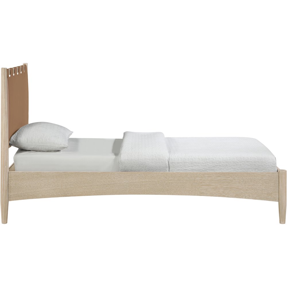 Santos Brown Vegan Leather Headboard And Wood Twin Bed. Picture 4
