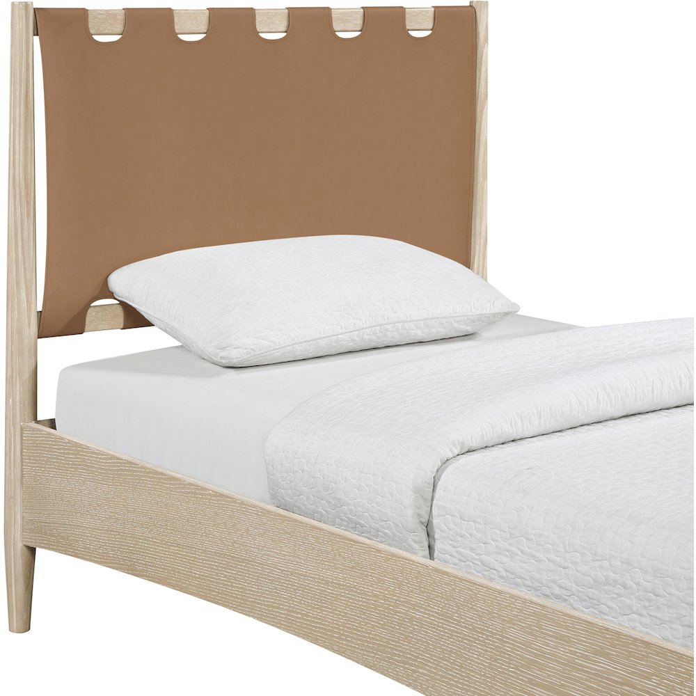 Santos Brown Vegan Leather Headboard And Wood Twin Bed. Picture 6