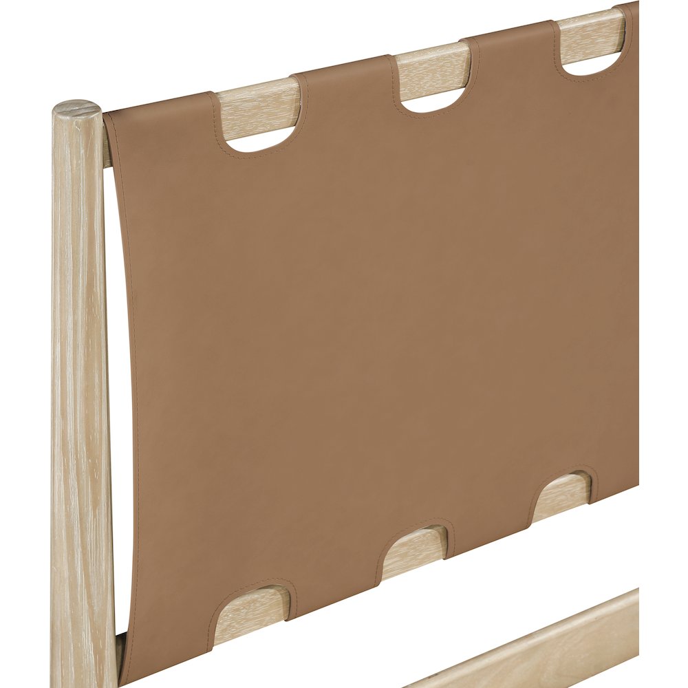 Santos Brown Vegan Leather Headboard And Wood Twin Bed. Picture 7
