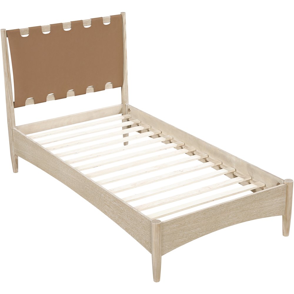 Santos Brown Vegan Leather Headboard And Wood Twin Bed. Picture 8