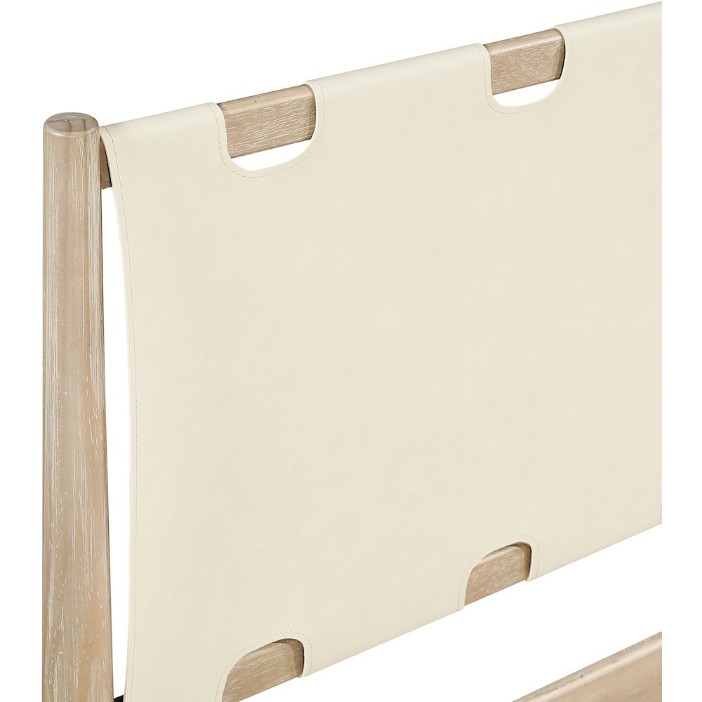 Santos Cream Vegan Leather Headboard And Wood Full Bed. Picture 7