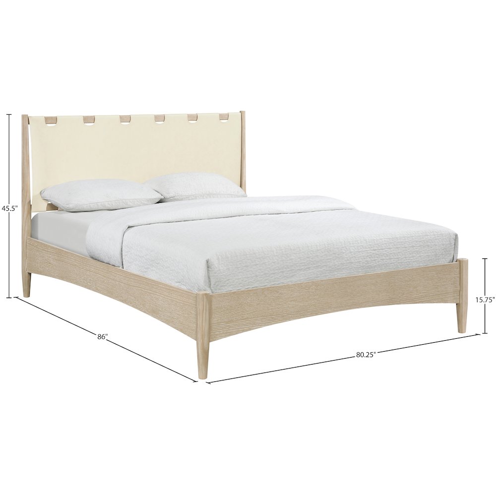 Santos Cream Vegan Leather Headboard And Wood King Bed. Picture 11