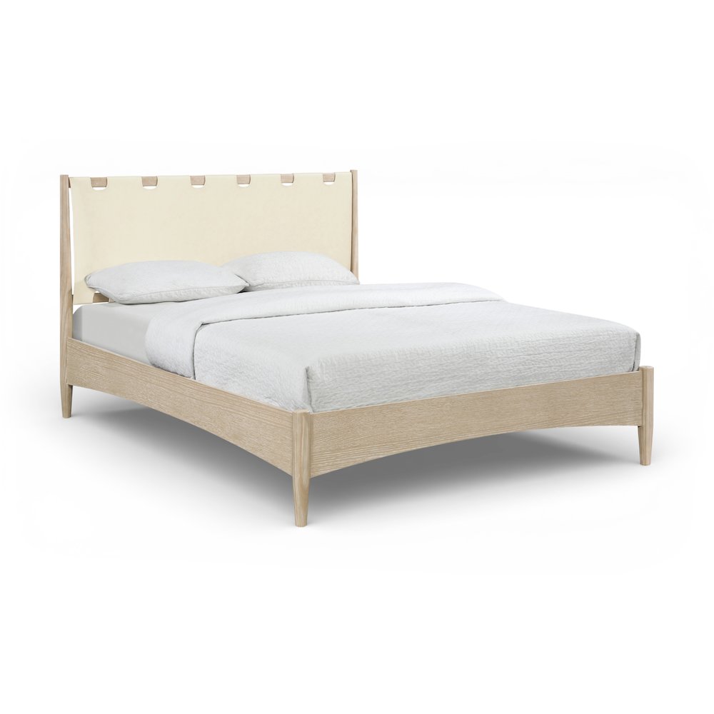 Santos Cream Vegan Leather Headboard And Wood King Bed. Picture 1