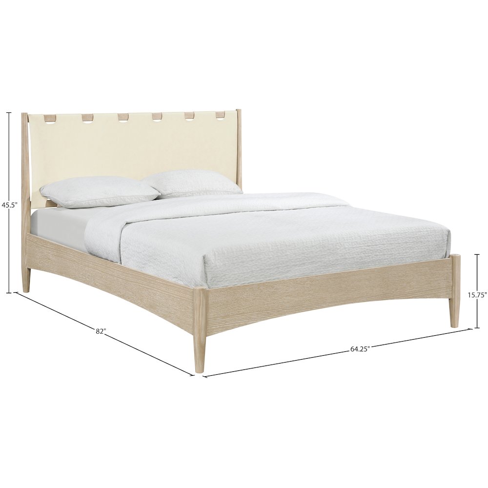 Santos Cream Vegan Leather Headboard And Wood Queen Bed. Picture 11