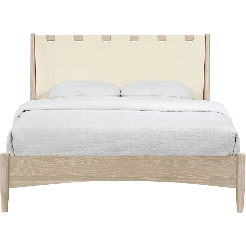 Santos Cream Vegan Leather Headboard And Wood Queen Bed. Picture 3
