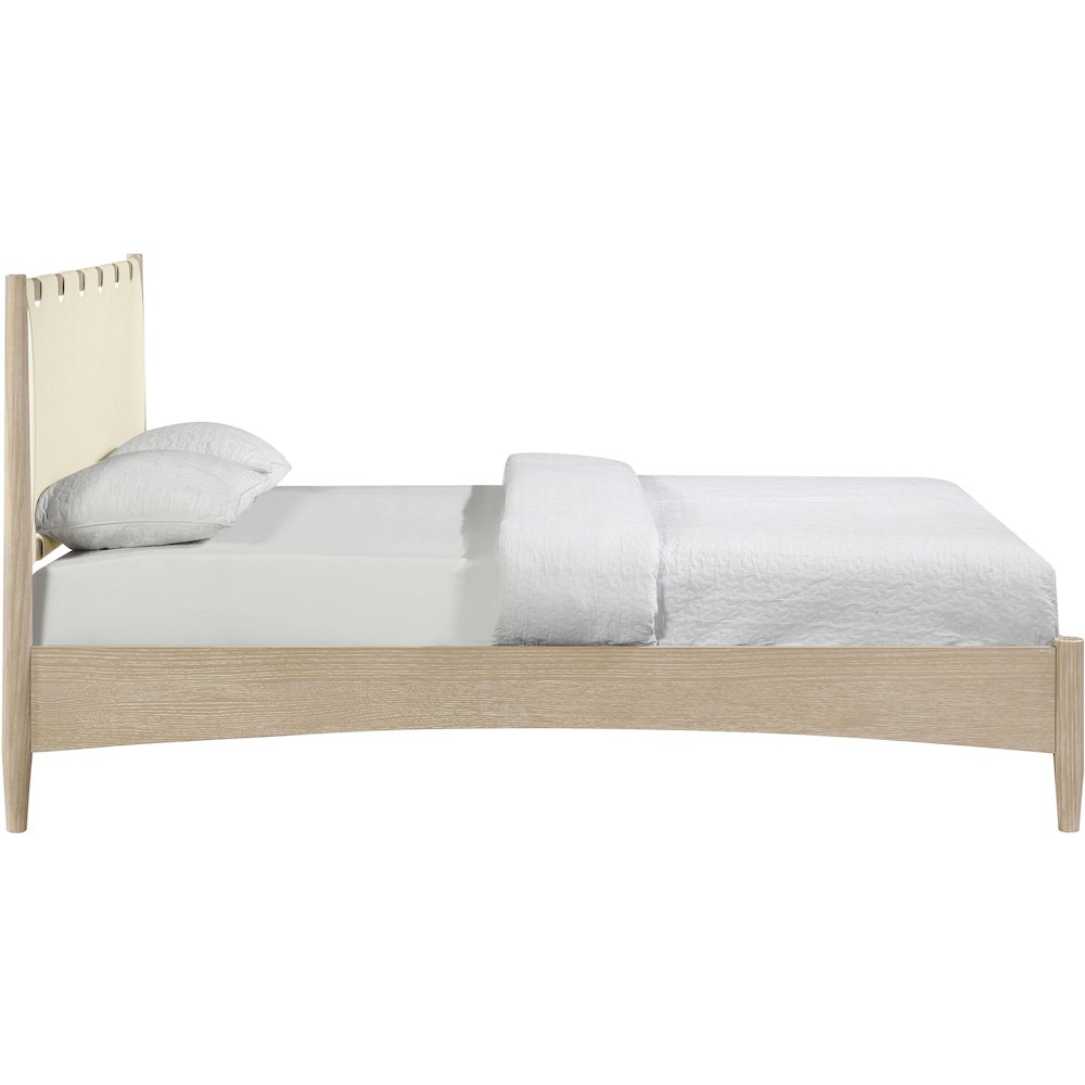 Santos Cream Vegan Leather Headboard And Wood Queen Bed. Picture 4
