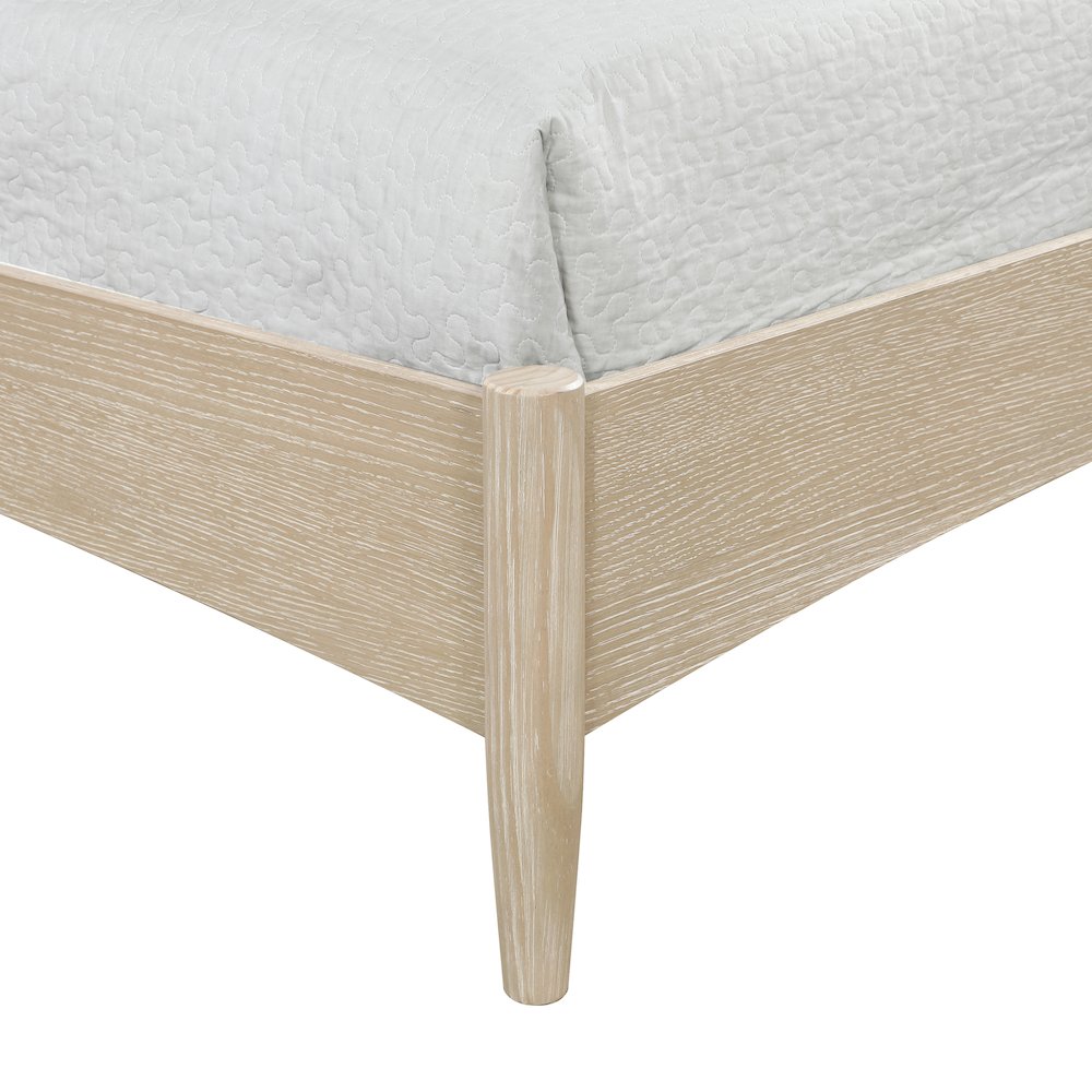 Santos Cream Vegan Leather Headboard And Wood Queen Bed. Picture 5