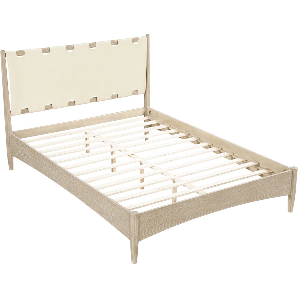 Santos Cream Vegan Leather Headboard And Wood Queen Bed. Picture 8