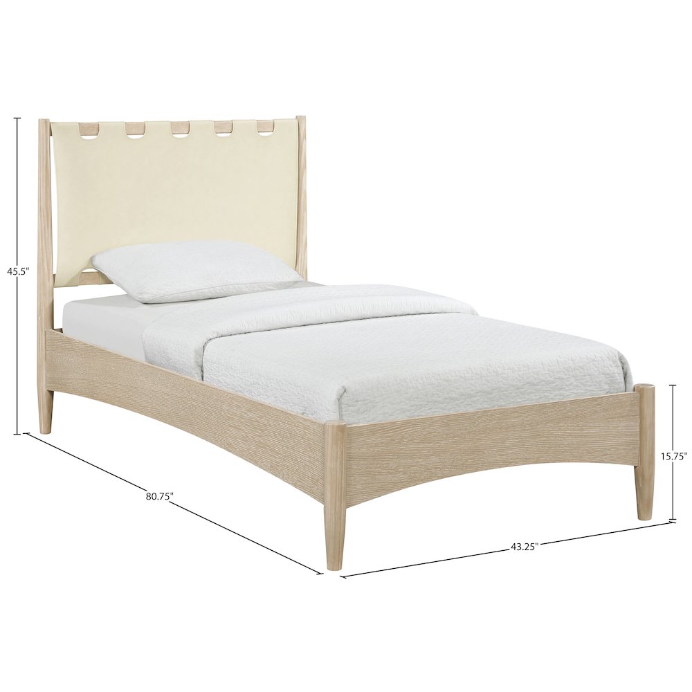 Santos Cream Vegan Leather Headboard And Wood Twin Bed. Picture 11