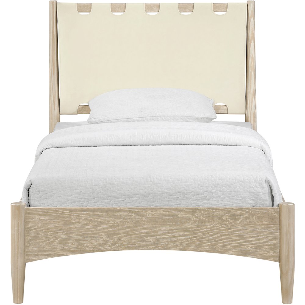 Santos Cream Vegan Leather Headboard And Wood Twin Bed. Picture 3