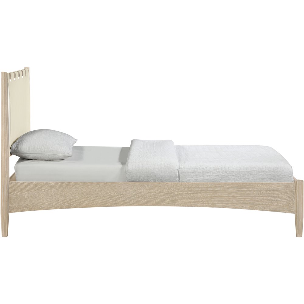 Santos Cream Vegan Leather Headboard And Wood Twin Bed. Picture 4
