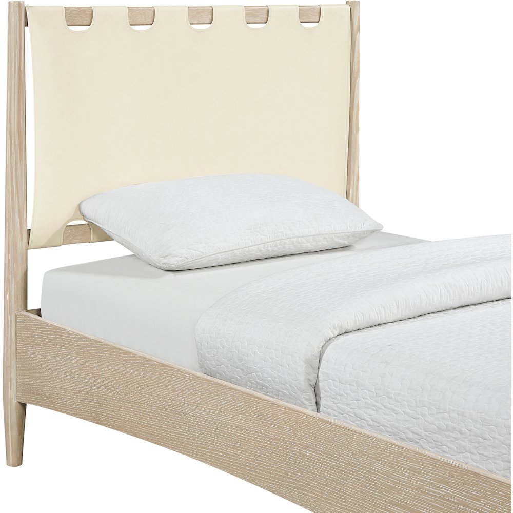 Santos Cream Vegan Leather Headboard And Wood Twin Bed. Picture 6