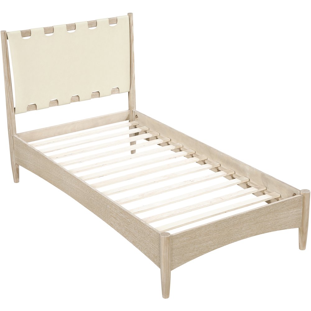 Santos Cream Vegan Leather Headboard And Wood Twin Bed. Picture 8