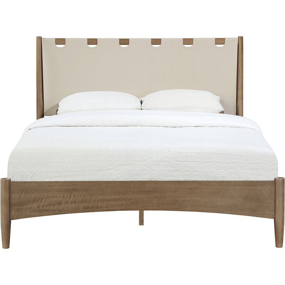 Santos Beige Vegan Leather Headboard And Wood Full Bed. Picture 3