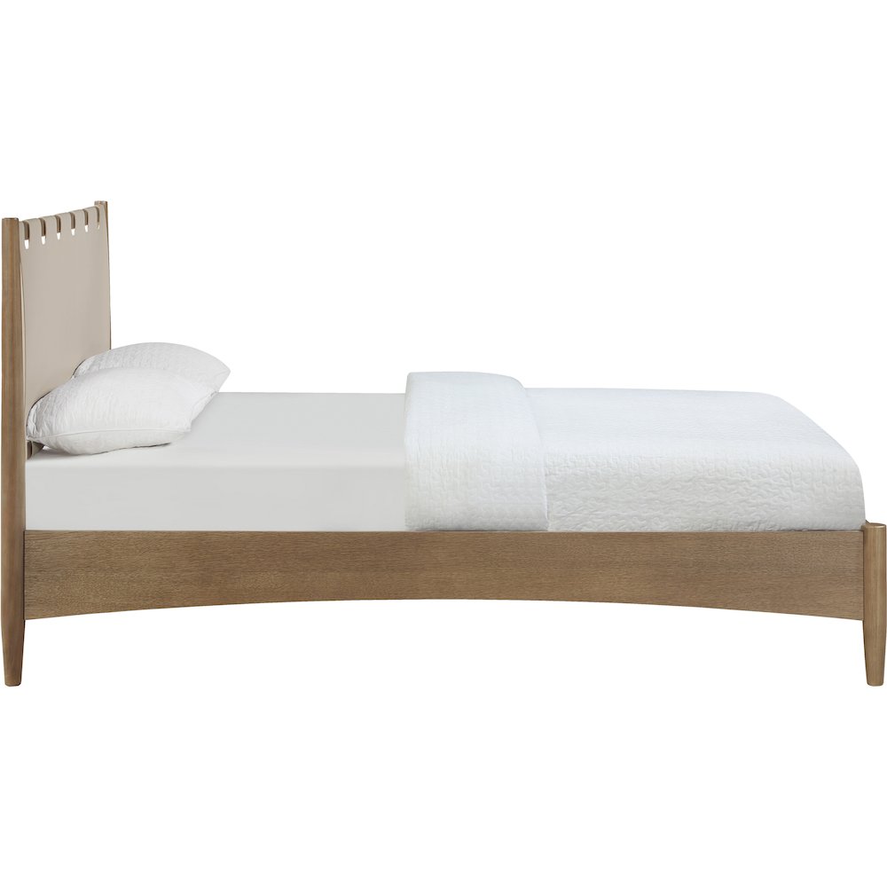 Santos Beige Vegan Leather Headboard And Wood Full Bed. Picture 4