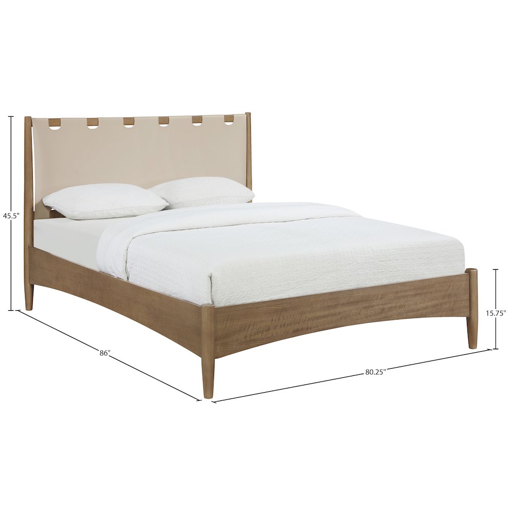 Santos Beige Vegan Leather Headboard And Wood King Bed. Picture 11