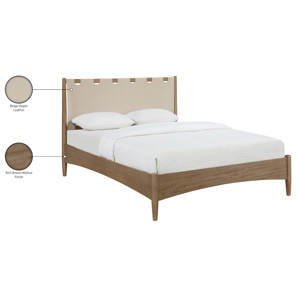 Santos Beige Vegan Leather Headboard And Wood King Bed. Picture 12