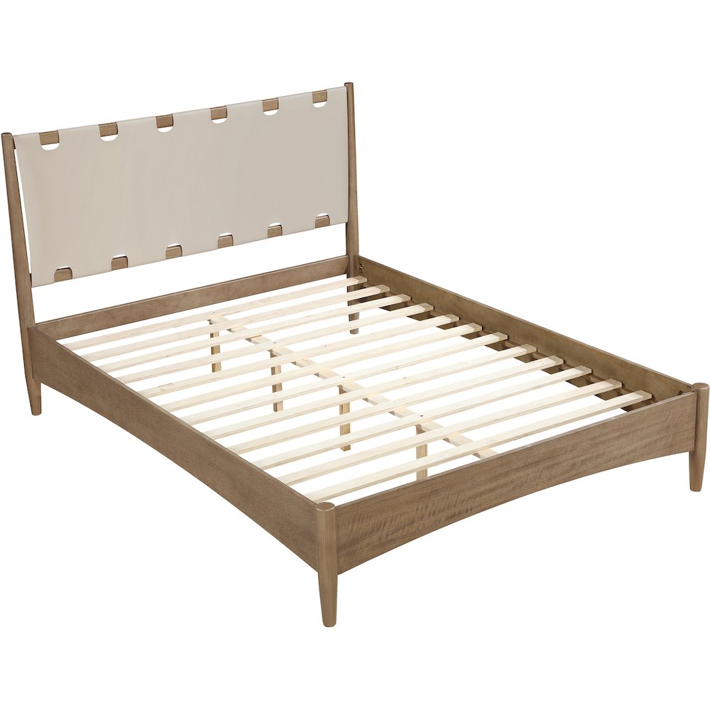 Santos Beige Vegan Leather Headboard And Wood King Bed. Picture 8