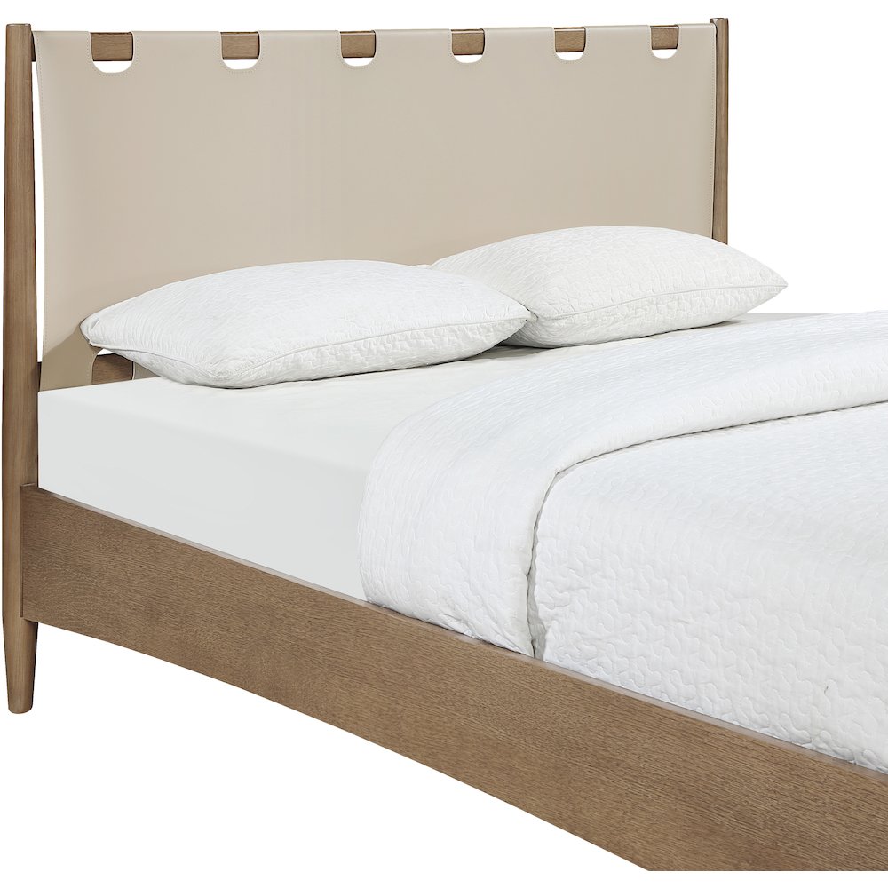 Santos Beige Vegan Leather Headboard And Wood Queen Bed. Picture 6