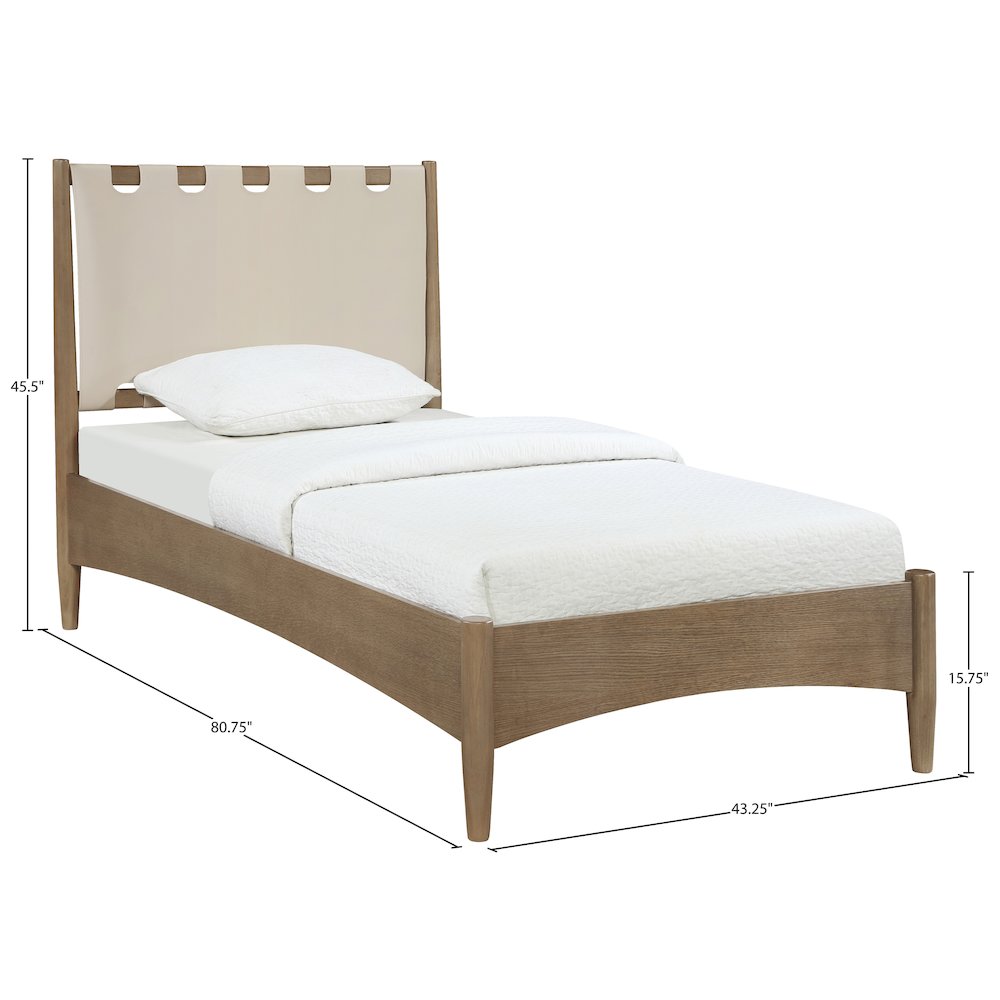 Santos Beige Vegan Leather Headboard And Wood Twin Bed. Picture 11
