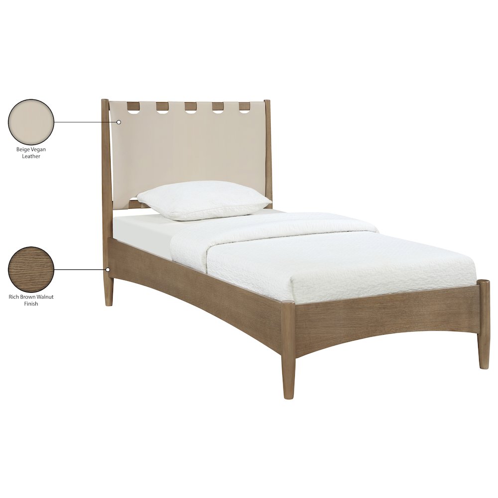 Santos Beige Vegan Leather Headboard And Wood Twin Bed. Picture 12
