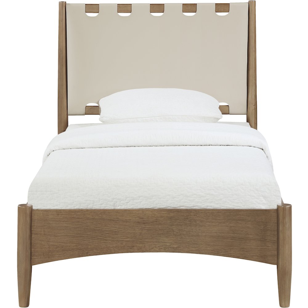 Santos Beige Vegan Leather Headboard And Wood Twin Bed. Picture 3