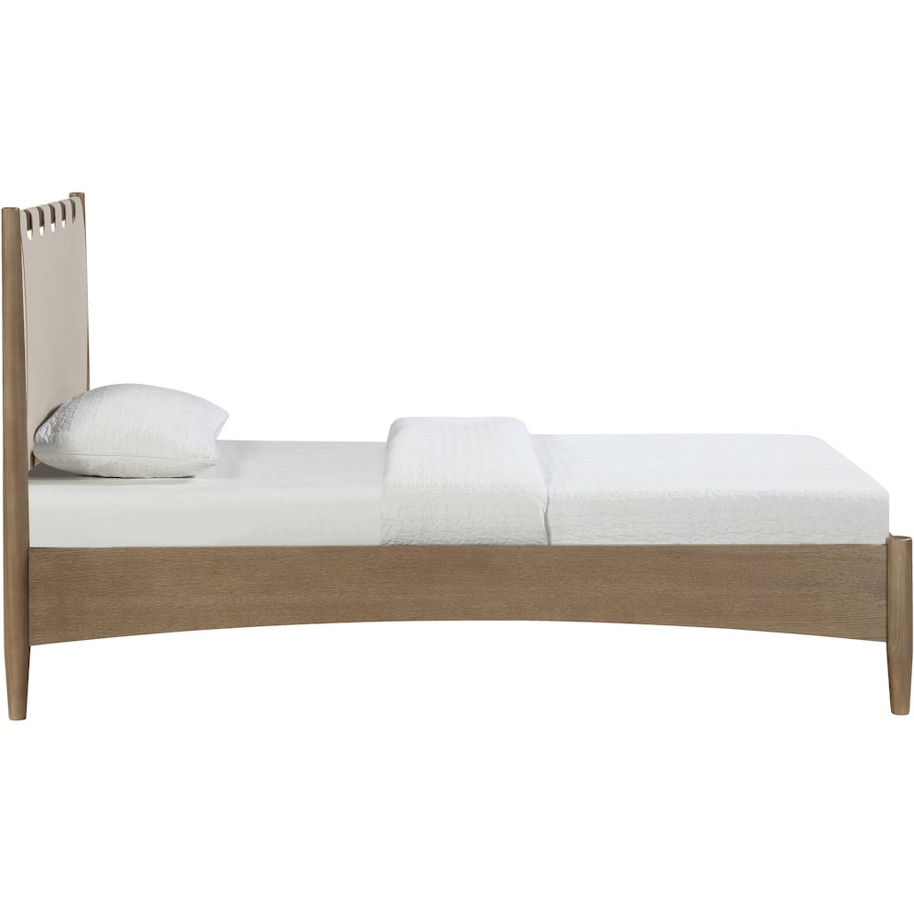 Santos Beige Vegan Leather Headboard And Wood Twin Bed. Picture 4