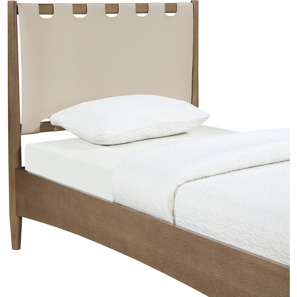 Santos Beige Vegan Leather Headboard And Wood Twin Bed. Picture 6