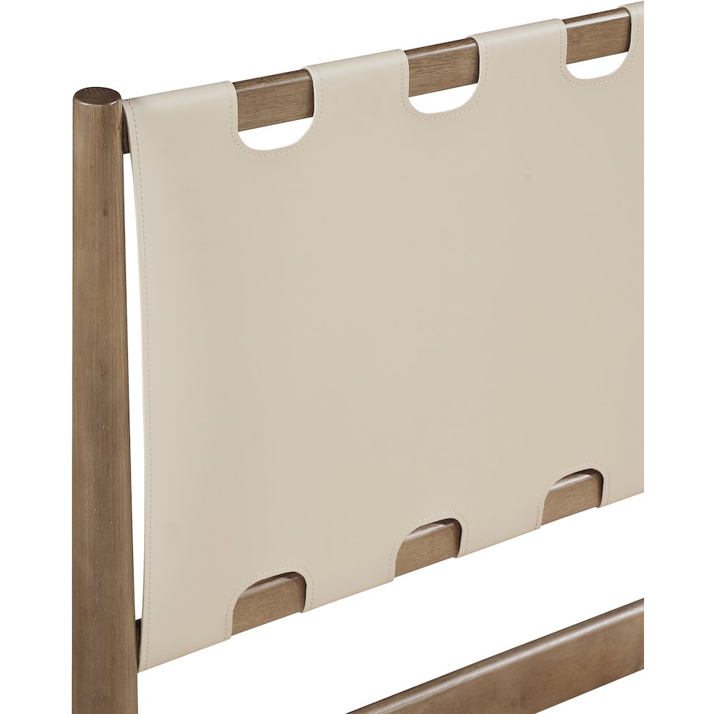 Santos Beige Vegan Leather Headboard And Wood Twin Bed. Picture 7