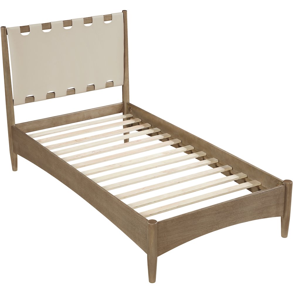 Santos Beige Vegan Leather Headboard And Wood Twin Bed. Picture 8