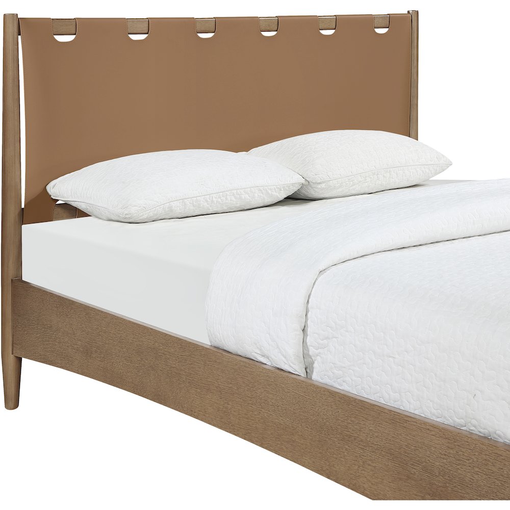 Santos Brown Vegan Leather Headboard And Wood Full Bed. Picture 6