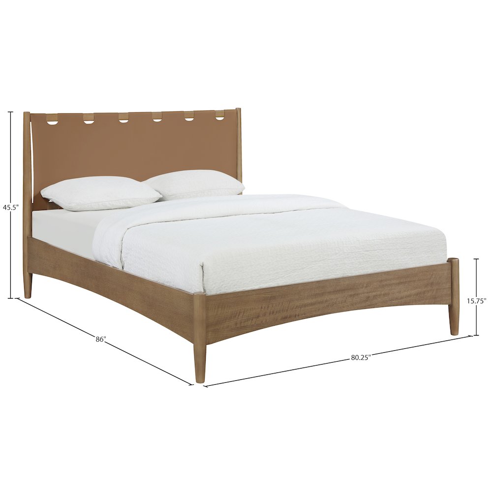 Santos Brown Vegan Leather Headboard And Wood King Bed. Picture 11