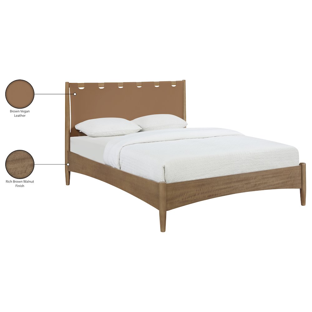 Santos Brown Vegan Leather Headboard And Wood King Bed. Picture 12
