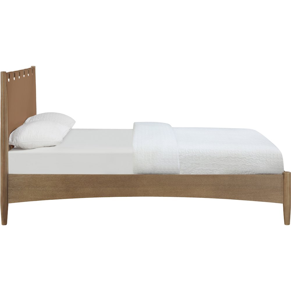 Santos Brown Vegan Leather Headboard And Wood King Bed. Picture 4