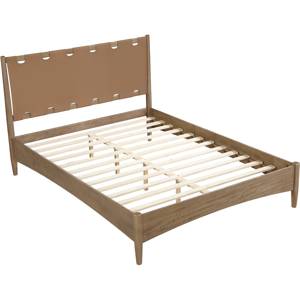 Santos Brown Vegan Leather Headboard And Wood Queen Bed. Picture 8