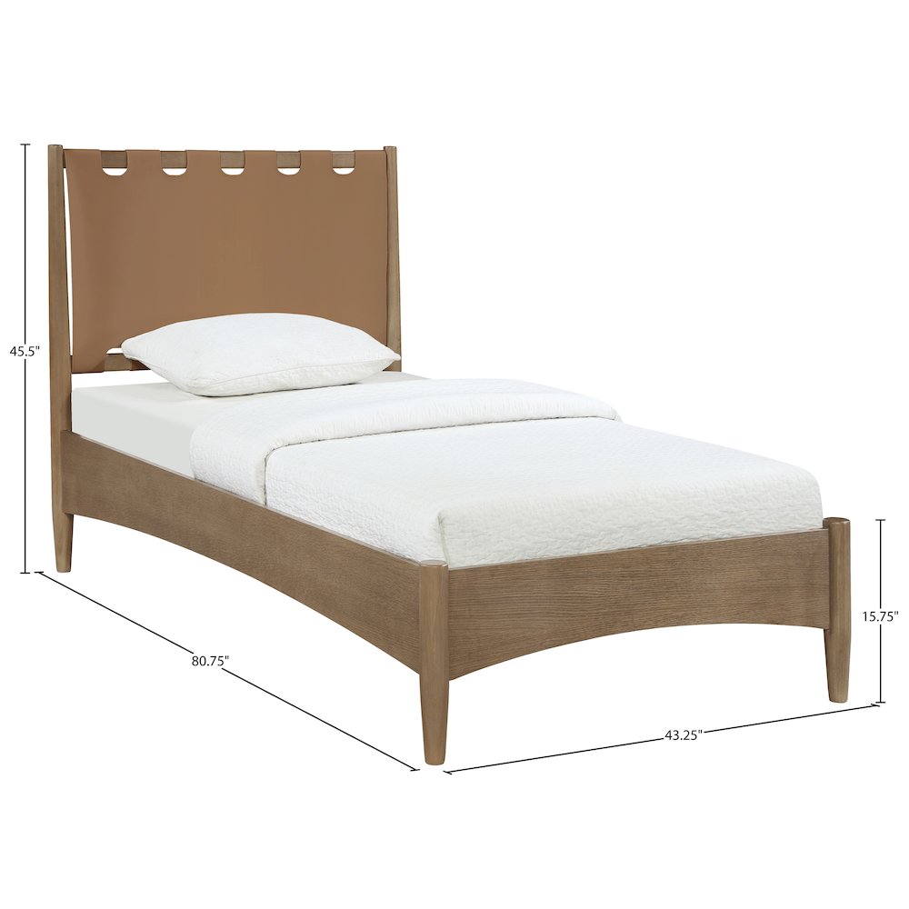 Santos Brown Vegan Leather Headboard And Wood Twin Bed. Picture 11