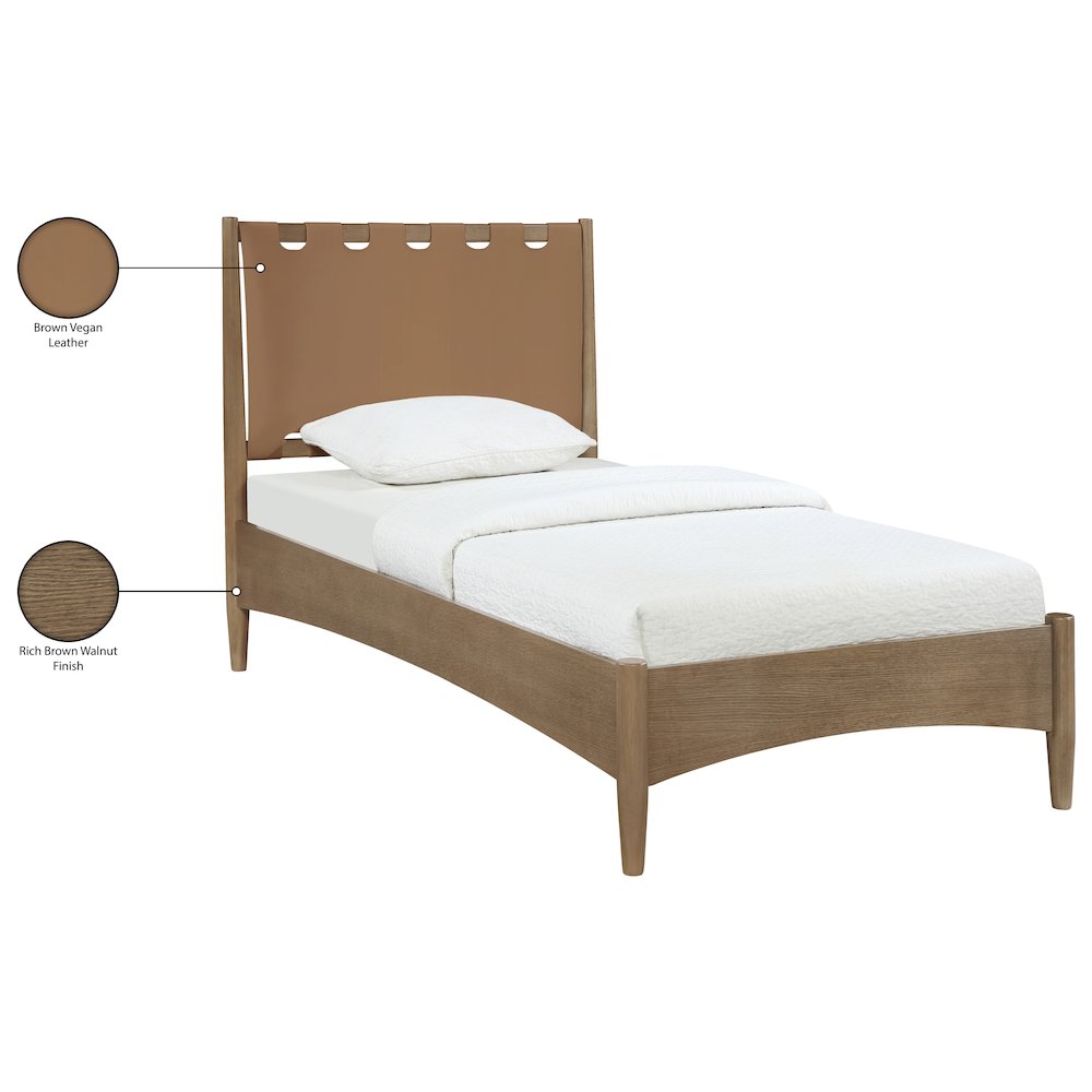 Santos Brown Vegan Leather Headboard And Wood Twin Bed. Picture 12
