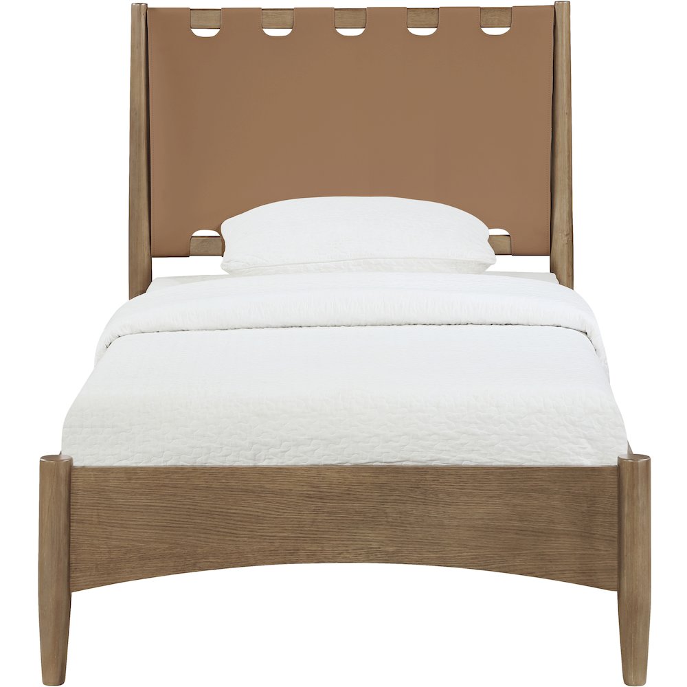 Santos Brown Vegan Leather Headboard And Wood Twin Bed. Picture 3