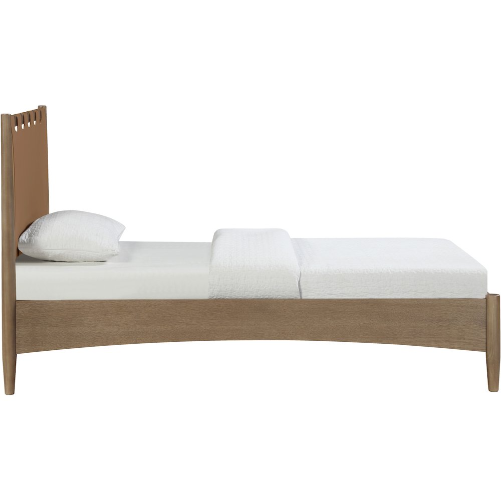 Santos Brown Vegan Leather Headboard And Wood Twin Bed. Picture 4