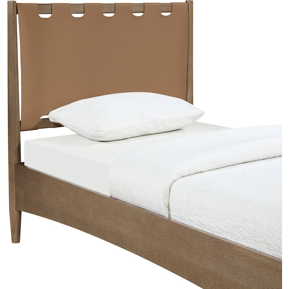 Santos Brown Vegan Leather Headboard And Wood Twin Bed. Picture 6