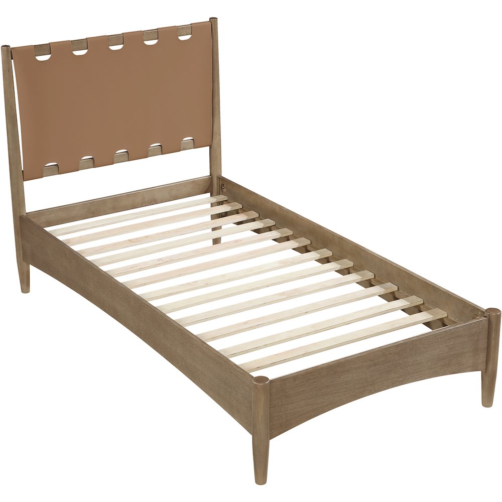Santos Brown Vegan Leather Headboard And Wood Twin Bed. Picture 8