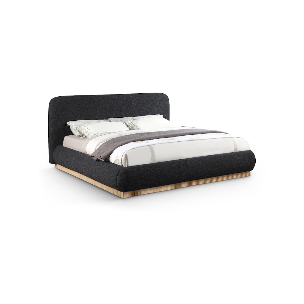 Rigby Black Boucle Fabric Queen Bed. Picture 1